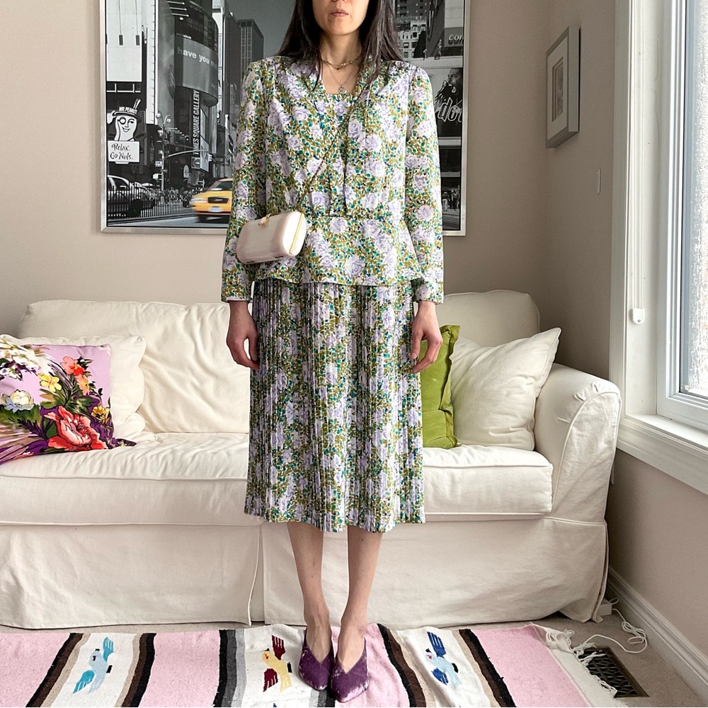 Vintage floral micropleated midi dress